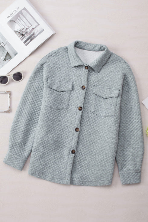 Casual Quilted Solid Button Front Flap Pocket Jacket