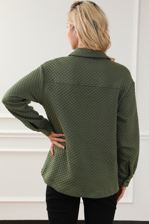 Casual Quilted Solid Button Front Flap Pocket Jacket