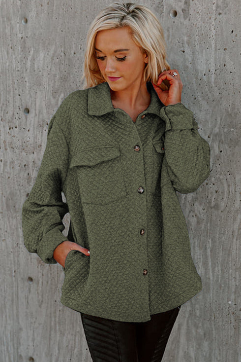 Casual Quilted Solid Button Front Flap Pocket Jacket