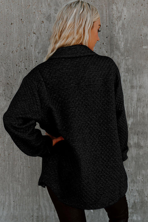 Casual Quilted Solid Button Front Flap Pocket Jacket