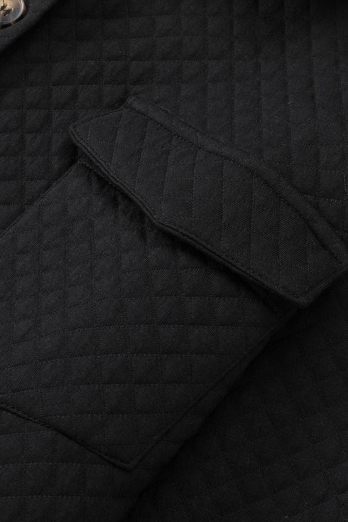Casual Quilted Solid Button Front Flap Pocket Jacket