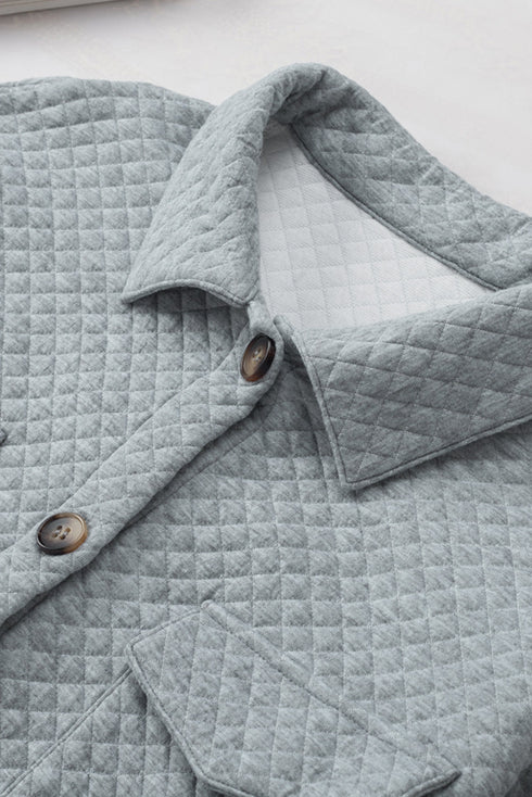 Casual Quilted Solid Button Front Flap Pocket Jacket