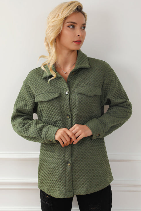 Casual Quilted Solid Button Front Flap Pocket Jacket