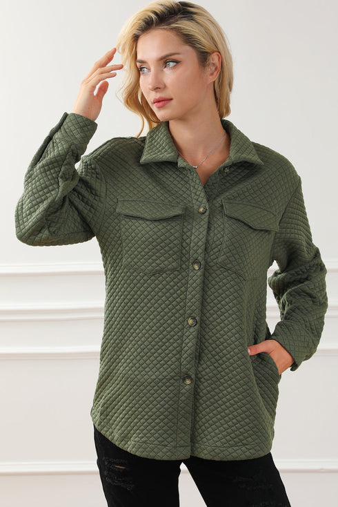 Casual Quilted Solid Button Front Flap Pocket Jacket
