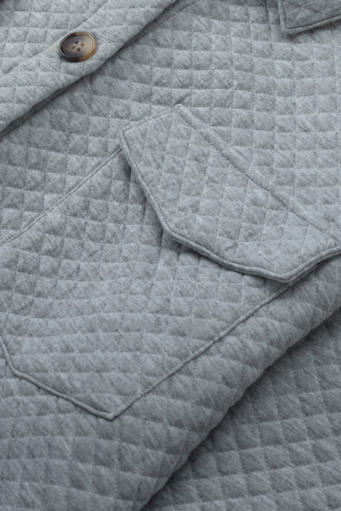 Casual Quilted Solid Button Front Flap Pocket Jacket