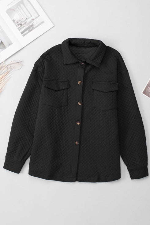 Casual Quilted Solid Button Front Flap Pocket Jacket