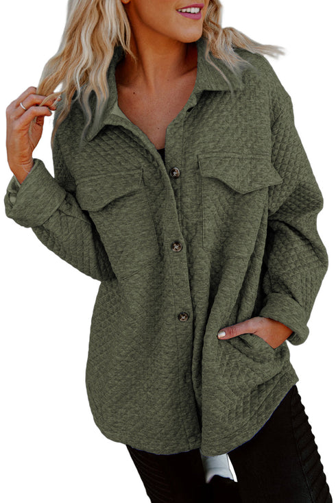 Casual Quilted Solid Button Front Flap Pocket Jacket