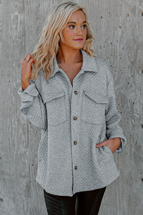 Casual Quilted Solid Button Front Flap Pocket Jacket