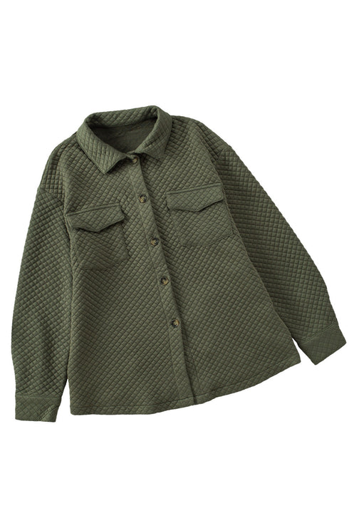 Casual Quilted Solid Button Front Flap Pocket Jacket