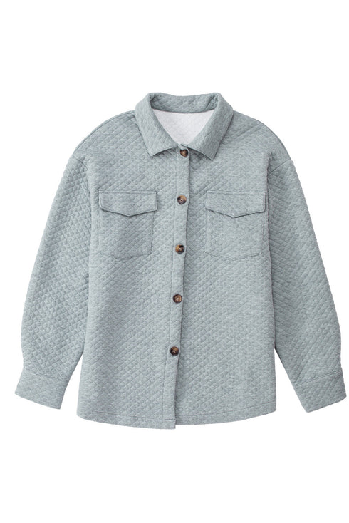 Casual Quilted Solid Button Front Flap Pocket Jacket