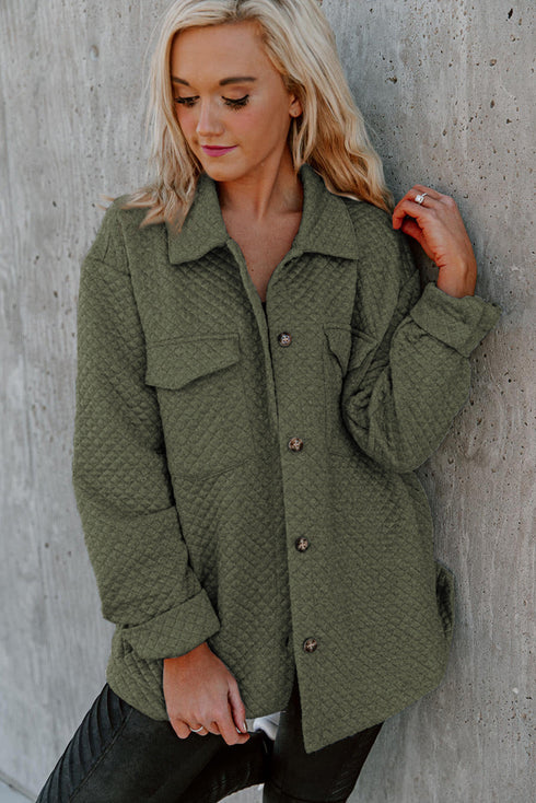Casual Quilted Solid Button Front Flap Pocket Jacket