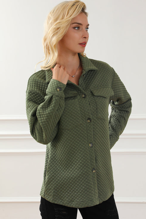 Casual Quilted Solid Button Front Flap Pocket Jacket