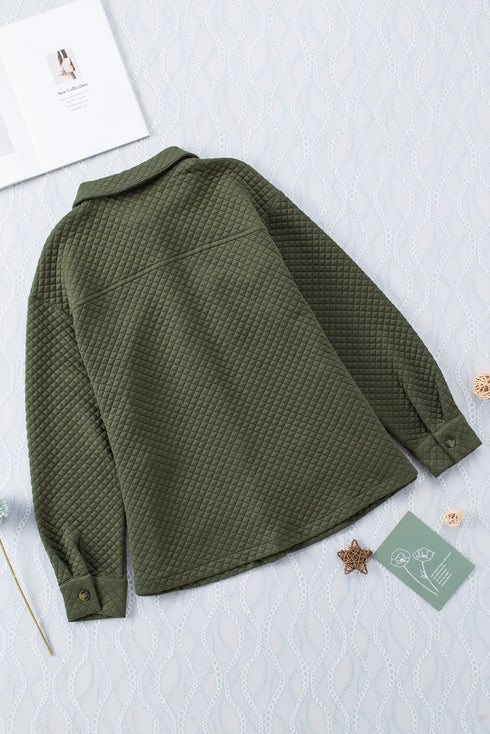 Casual Quilted Solid Button Front Flap Pocket Jacket
