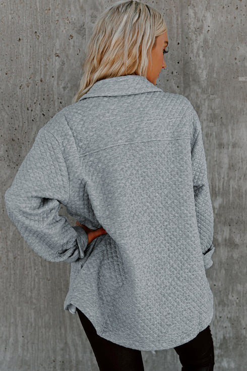Casual Quilted Solid Button Front Flap Pocket Jacket