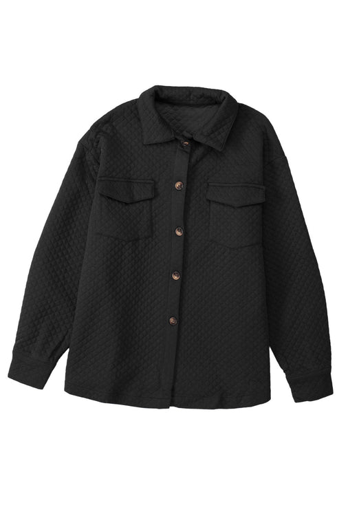 Casual Quilted Solid Button Front Flap Pocket Jacket