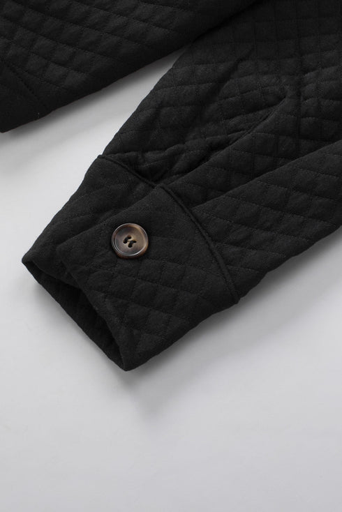 Casual Quilted Solid Button Front Flap Pocket Jacket