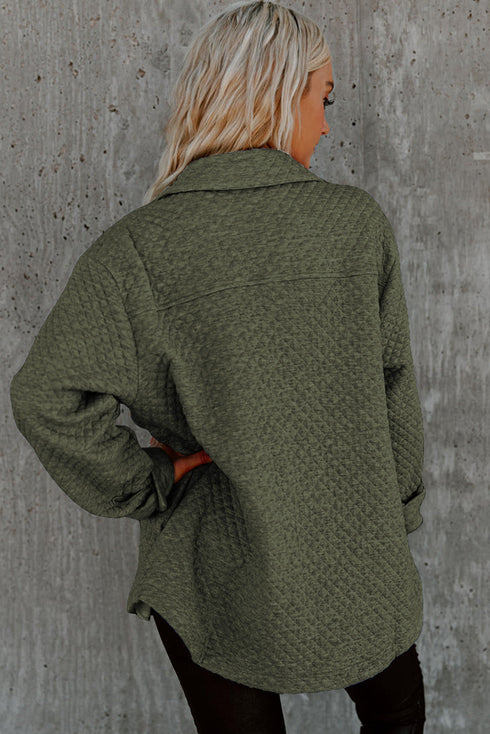 Casual Quilted Solid Button Front Flap Pocket Jacket