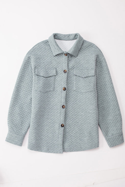 Casual Quilted Solid Button Front Flap Pocket Jacket