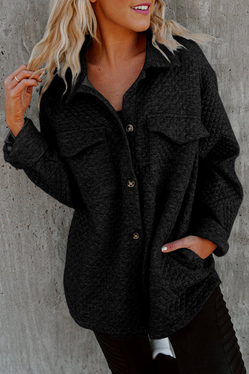 Casual Quilted Solid Button Front Flap Pocket Jacket