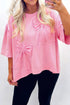 Casual Raw Edge Bow Patch Loose T Shirt
