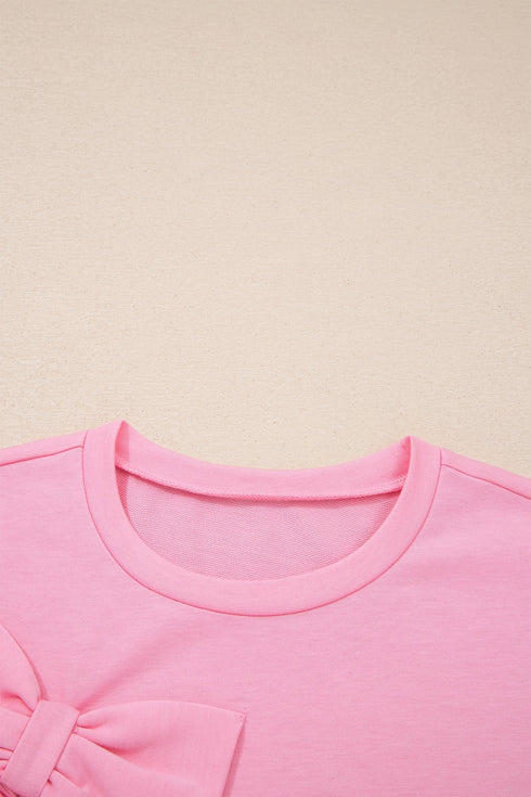 Casual Raw Edge Bow Patch Loose T Shirt