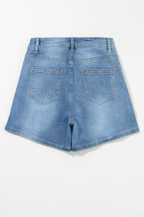 Casual Rhinestone Embellished Patchwork Denim Shorts