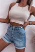 Casual Rhinestone Embellished Patchwork Denim Shorts