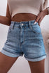 Casual Rhinestone Embellished Patchwork Denim Shorts