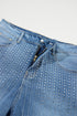 Casual Rhinestone Embellished Patchwork Denim Shorts