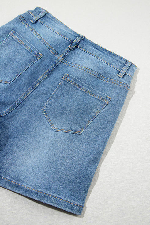 Casual Rhinestone Embellished Patchwork Denim Shorts