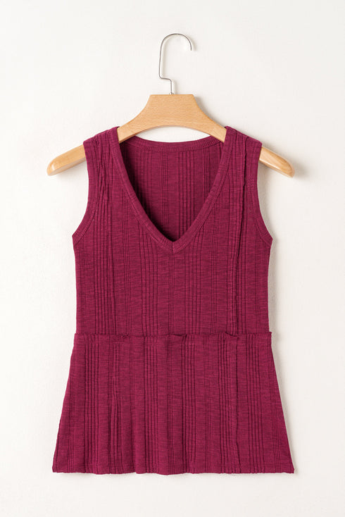 Casual Ribbed Textured Knit Exposed Stitching Detail Sleeveless Tank Top