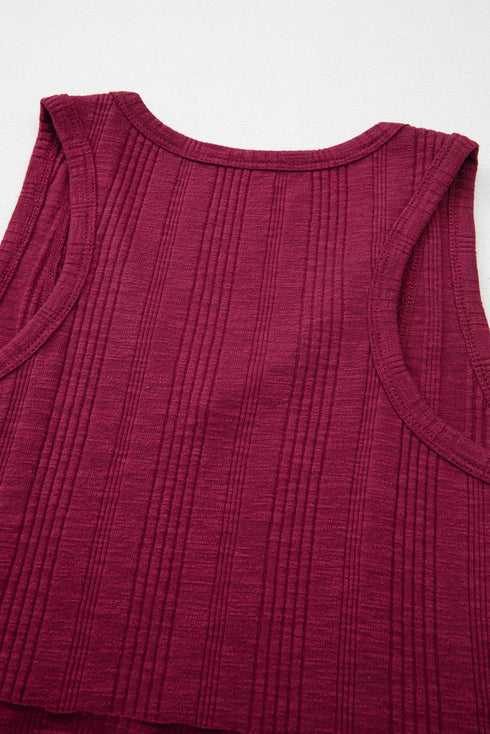 Casual Ribbed Textured Knit Exposed Stitching Detail Sleeveless Tank Top