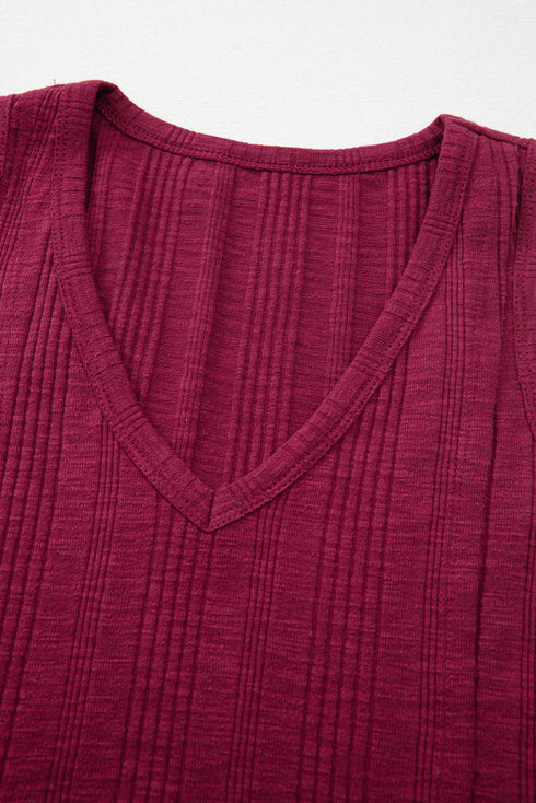 Casual Ribbed Textured Knit Exposed Stitching Detail Sleeveless Tank Top