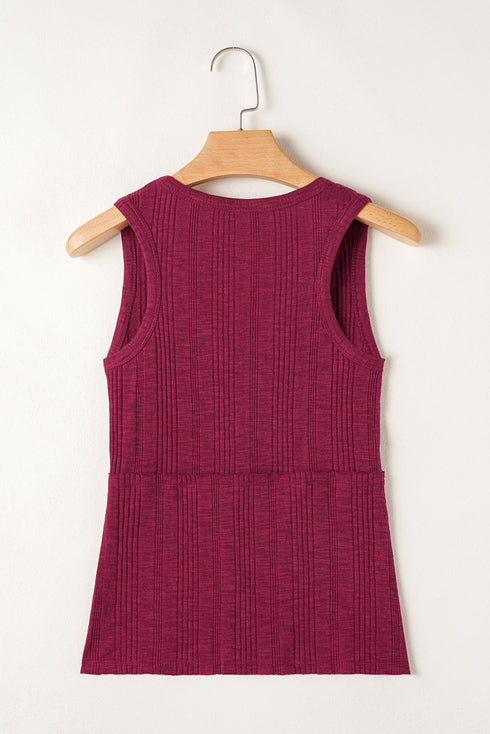 Casual Ribbed Textured Knit Exposed Stitching Detail Sleeveless Tank Top