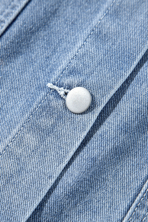 Casual Ruffle Raw Hem Flap Pocket Denim Jacket