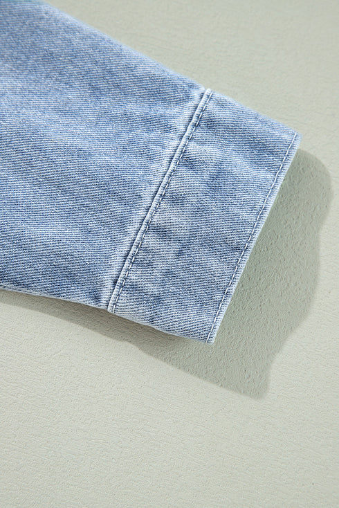 Casual Ruffle Raw Hem Flap Pocket Denim Jacket