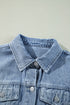 Casual Ruffle Raw Hem Flap Pocket Denim Jacket