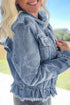 Casual Ruffle Raw Hem Flap Pocket Denim Jacket