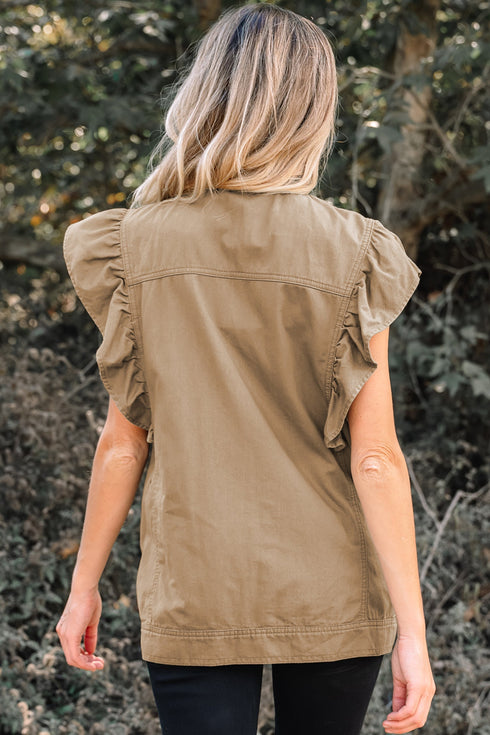 Casual Ruffled Patchwork Solid Cotton Denim Vest