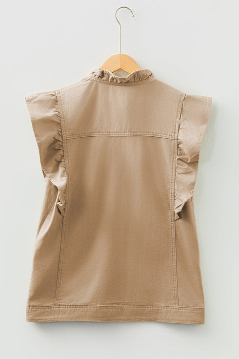 Casual Ruffled Patchwork Solid Cotton Denim Vest