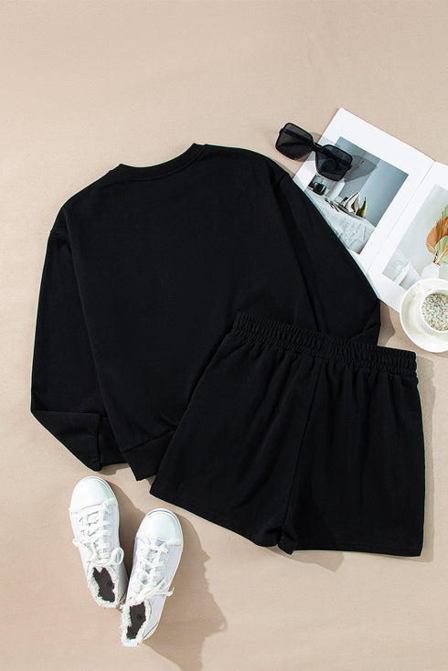 Casual Sequin Letter Print Pullover Short Sets