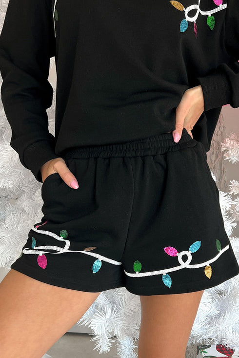 Casual Sequin Letter Print Pullover Short Sets