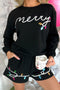 Casual Sequin Letter Print Pullover Short Sets