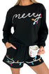 Casual Sequin Letter Print Pullover Short Sets