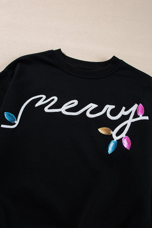 Casual Sequin Letter Print Pullover Short Sets