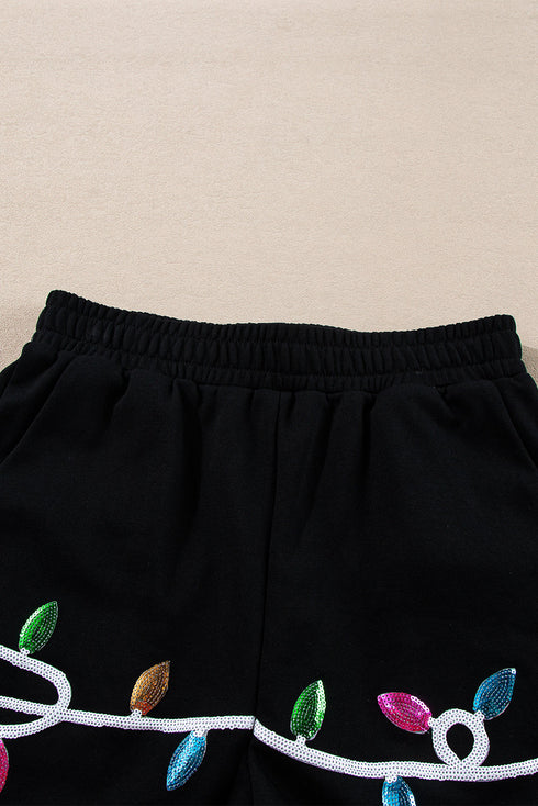 Casual Sequin Letter Print Pullover Short Sets