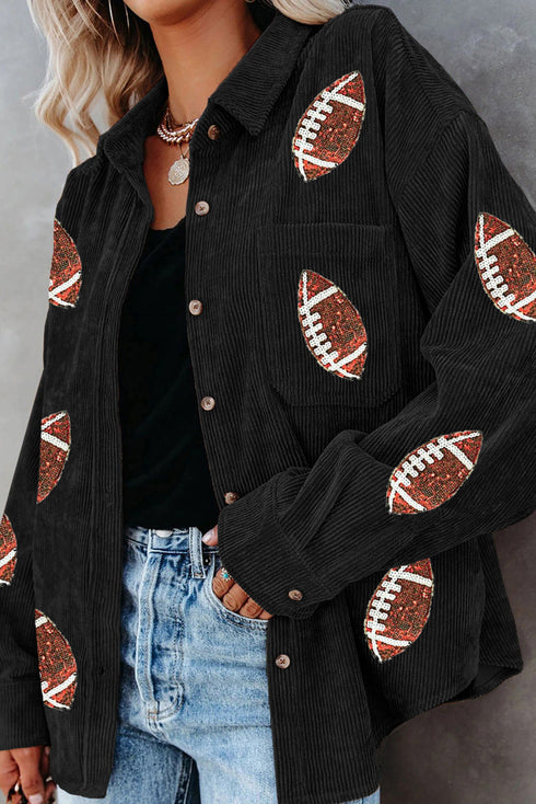 Casual Sequin Rugby Pattern Buttoned Corduroy Jacket