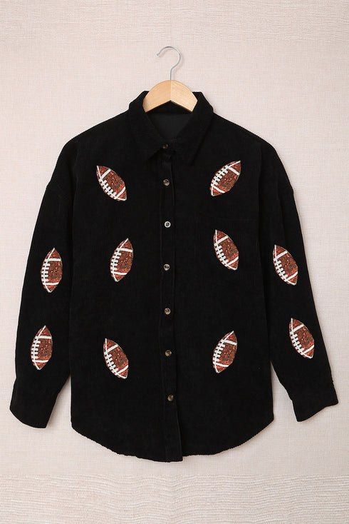 Casual Sequin Rugby Pattern Buttoned Corduroy Jacket