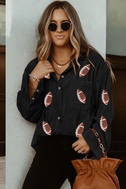 Casual Sequin Rugby Pattern Buttoned Corduroy Jacket