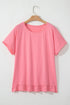 Casual Short Sleeve Loose Fit Frill Hem T-Shirt